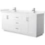 Wyndham Collection Miranda 72" Free Standing Double Basin Vanity Set with Cabinet and Cultured Marble Vanity Top White / Carrara Cultured Marble Top / Brushed Nickel Hardware