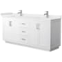 Wyndham Collection Miranda 72" Free Standing Double Basin Vanity Set with Cabinet and Cultured Marble Vanity Top White / White Cultured Marble Top / Brushed Nickel Hardware