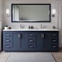 Wyndham Collection Miranda 84" Free Standing Double Basin Vanity Set with Cabinet and Cultured Marble Vanity Top Dark Blue / Carrara Cultured Marble Top / Brushed Nickel Hardware