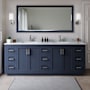 Wyndham Collection Miranda 84" Free Standing Double Basin Vanity Set with Cabinet and Marble Vanity Top Dark Blue / White Carrara Marble Top / Brushed Nickel Hardware