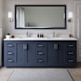 Wyndham Collection Miranda 84" Free Standing Double Basin Vanity Set with Cabinet and Cultured Marble Vanity Top Dark Blue / White Cultured Marble Top / Brushed Nickel Hardware