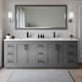 Wyndham Collection Miranda 84" Free Standing Double Basin Vanity Set with Cabinet and Cultured Marble Vanity Top Dark Gray / Carrara Cultured Marble Top / Matte Black Hardware