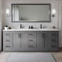Wyndham Collection Miranda 84" Free Standing Double Basin Vanity Set with Cabinet, Quartz Vanity Top, and Framed Mirror Dark Gray / Giotto Quartz Top / Matte Black Hardware