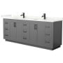 Wyndham Collection Miranda 84" Free Standing Double Basin Vanity Set with Cabinet and Quartz Vanity Top Dark Gray / Giotto Quartz Top / Matte Black Hardware