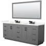 Wyndham Collection Miranda 84" Free Standing Double Basin Vanity Set with Cabinet, Quartz Vanity Top, and Framed Mirror Dark Gray / Giotto Quartz Top / Matte Black Hardware