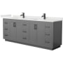 Wyndham Collection Miranda 84" Free Standing Double Basin Vanity Set with Cabinet and Quartz Vanity Top Dark Gray / White Quartz Top / Matte Black Hardware