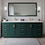 Wyndham Collection Miranda 84" Free Standing Double Basin Vanity Set with Cabinet and Cultured Marble Vanity Top Green / Carrara Cultured Marble Top / Brushed Gold Hardware