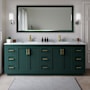 Wyndham Collection Miranda 84" Free Standing Double Basin Vanity Set with Cabinet and Marble Vanity Top Green / White Carrara Marble Top / Brushed Gold Hardware