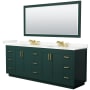 Wyndham Collection Miranda 84" Free Standing Double Basin Vanity Set with Cabinet, Quartz Vanity Top, and Framed Mirror Green / Giotto Quartz Top / Brushed Gold Hardware
