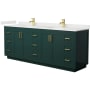 Wyndham Collection Miranda 84" Free Standing Double Basin Vanity Set with Cabinet and Quartz Vanity Top Green / White Quartz Top / Brushed Gold Hardware