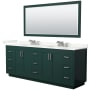 Wyndham Collection Miranda 84" Free Standing Double Basin Vanity Set with Cabinet, Quartz Vanity Top, and Framed Mirror Green / Giotto Quartz Top / Brushed Nickel Hardware