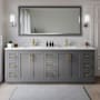 Wyndham Collection Miranda 84" Free Standing Double Basin Vanity Set with Cabinet and Cultured Marble Vanity Top Dark Gray / Carrara Cultured Marble Top / Brushed Gold Hardware