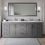 Wyndham Collection Miranda 84" Free Standing Double Basin Vanity Set with Cabinet and Marble Vanity Top Dark Gray / White Carrara Marble Top / Brushed Gold Hardware