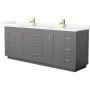 Wyndham Collection Miranda 84" Free Standing Double Basin Vanity Set with Cabinet and Quartz Vanity Top Dark Gray / Giotto Quartz Top / Brushed Gold Hardware