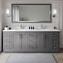 Wyndham Collection Miranda 84" Free Standing Double Basin Vanity Set with Cabinet and Cultured Marble Vanity Top Dark Gray / White Cultured Marble Top / Brushed Gold Hardware