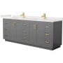 Wyndham Collection Miranda 84" Free Standing Double Basin Vanity Set with Cabinet and Quartz Vanity Top Dark Gray / White Quartz Top / Brushed Gold Hardware