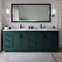 Wyndham Collection Miranda 84" Free Standing Double Basin Vanity Set with Cabinet and Marble Vanity Top Green / White Carrara Marble Top / Matte Black Hardware