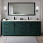 Wyndham Collection Miranda 84" Free Standing Double Basin Vanity Set with Cabinet, Quartz Vanity Top, and Framed Mirror Green / Giotto Quartz Top / Matte Black Hardware
