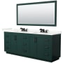 Wyndham Collection Miranda 84" Free Standing Double Basin Vanity Set with Cabinet, Quartz Vanity Top, and Framed Mirror Green / Giotto Quartz Top / Matte Black Hardware