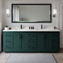 Wyndham Collection Miranda 84" Free Standing Double Basin Vanity Set with Cabinet, Quartz Vanity Top, and Framed Mirror Green / White Quartz Top / Matte Black Hardware