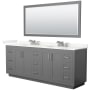 Wyndham Collection Miranda 84" Free Standing Double Basin Vanity Set with Cabinet, Quartz Vanity Top, and Framed Mirror Dark Gray / Giotto Quartz Top / Brushed Nickel Hardware