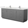 Wyndham Collection Miranda 84" Free Standing Double Basin Vanity Set with Cabinet and Quartz Vanity Top Dark Gray / White Quartz Top / Brushed Nickel Hardware