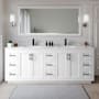 Wyndham Collection Miranda 84" Free Standing Double Basin Vanity Set with Cabinet and Cultured Marble Vanity Top White / Carrara Cultured Marble Top / Matte Black Hardware