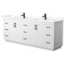 Wyndham Collection Miranda 84" Free Standing Double Basin Vanity Set with Cabinet and Quartz Vanity Top White / Giotto Quartz Top / Matte Black Hardware