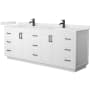 Wyndham Collection Miranda 84" Free Standing Double Basin Vanity Set with Cabinet and Quartz Vanity Top White / White Quartz Top / Matte Black Hardware