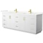 Wyndham Collection Miranda 84" Free Standing Double Basin Vanity Set with Cabinet and Quartz Vanity Top White / Giotto Quartz Top / Brushed Gold Hardware