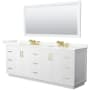 Wyndham Collection Miranda 84" Free Standing Double Basin Vanity Set with Cabinet, Quartz Vanity Top, and Framed Mirror White / Giotto Quartz Top / Brushed Gold Hardware