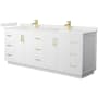 Wyndham Collection Miranda 84" Free Standing Double Basin Vanity Set with Cabinet and Quartz Vanity Top White / White Quartz Top / Brushed Gold Hardware
