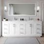 Wyndham Collection Miranda 84" Free Standing Double Basin Vanity Set with Cabinet and Cultured Marble Vanity Top White / Carrara Cultured Marble Top / Brushed Nickel Hardware