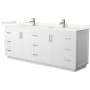 Wyndham Collection Miranda 84" Free Standing Double Basin Vanity Set with Cabinet and Quartz Vanity Top White / Giotto Quartz Top / Brushed Nickel Hardware