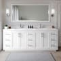 Wyndham Collection Miranda 84" Free Standing Double Basin Vanity Set with Cabinet and Cultured Marble Vanity Top White / White Cultured Marble Top / Brushed Nickel Hardware