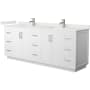 Wyndham Collection Miranda 84" Free Standing Double Basin Vanity Set with Cabinet and Quartz Vanity Top White / White Quartz Top / Brushed Nickel Hardware