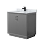Wyndham Collection Strada 36" Free Standing Single Basin Vanity Set with Cabinet and Marble Vanity Top Dark Gray / Matte Black Hardware