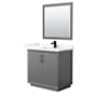 Wyndham Collection Strada 36" Free Standing Single Basin Vanity Set with Cabinet, Quartz Vanity Top, and Framed Mirror Dark Gray / Giotto Quartz Top / Matte Black Hardware