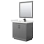 Wyndham Collection Strada 36" Free Standing Single Basin Vanity Set with Cabinet, Quartz Vanity Top, and Framed Mirror Dark Gray / White Quartz Top / Matte Black Hardware