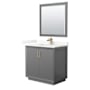 Wyndham Collection Strada 36" Free Standing Single Basin Vanity Set with Cabinet, Quartz Vanity Top, and Framed Mirror Dark Gray / Giotto Quartz Top / Satin Bronze Hardware