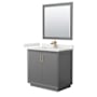 Wyndham Collection Strada 36" Free Standing Single Basin Vanity Set with Cabinet, Quartz Vanity Top, and Framed Mirror Dark Gray / White Quartz Top / Satin Bronze Hardware