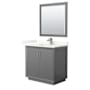 Wyndham Collection Strada 36" Free Standing Single Basin Vanity Set with Cabinet, Quartz Vanity Top, and Framed Mirror Dark Gray / Giotto Quartz Top / Brushed Nickel Hardware