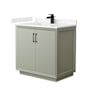 Wyndham Collection Strada 36" Free Standing Single Basin Vanity Set with Cabinet and Cultured Marble Vanity Top Light Green / Carrara Cultured Marble Top / Matte Black Hardware