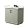 Wyndham Collection Strada 36" Free Standing Single Basin Vanity Set with Cabinet and Quartz Vanity Top Light Green / Giotto Quartz Top / Matte Black Hardware