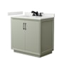 Wyndham Collection Strada 36" Free Standing Single Basin Vanity Set with Cabinet and Quartz Vanity Top Light Green / White Quartz Top / Matte Black Hardware
