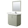 Wyndham Collection Strada 36" Free Standing Single Basin Vanity Set with Cabinet, Quartz Vanity Top, and Framed Mirror Light Green / White Quartz Top / Brushed Nickel Hardware