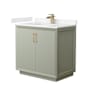 Wyndham Collection Strada 36" Free Standing Single Basin Vanity Set with Cabinet and Cultured Marble Vanity Top Light Green / Carrara Cultured Marble Top / Satin Bronze Hardware