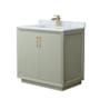 Wyndham Collection Strada 36" Free Standing Single Basin Vanity Set with Cabinet and Marble Vanity Top Light Green / Satin Bronze Hardware