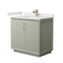 Wyndham Collection Strada 36" Free Standing Single Basin Vanity Set with Cabinet and Cultured Marble Vanity Top Light Green / White Cultured Marble Top / Satin Bronze Hardware