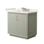 Wyndham Collection Strada 36" Free Standing Single Basin Vanity Set with Cabinet and Quartz Vanity Top Light Green / White Quartz Top / Satin Bronze Hardware